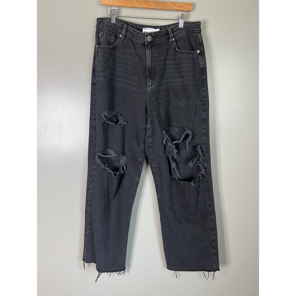 Garage Denim Street Wide Leg Distressed Jeans Washed Black Size 13 31 grunge